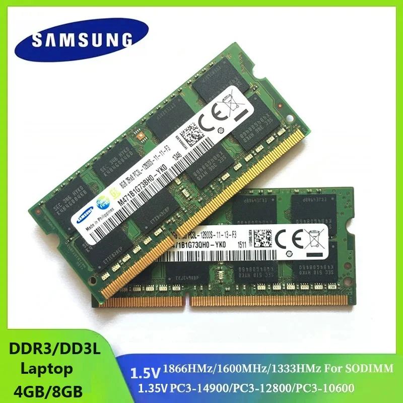 1/2 Uds SAMSUNG Laptop Ram DDR3 DDR3L 8GB 4GB 1333Mhz 1600Mhz 1866Mhz SODIMM PC3-10600 12800 14900 Notebook 1,35 V PC3 RAM Memoria