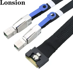 Cable SlimSAS SFF-8654 8i a 2x SFF-8644 en ángulo