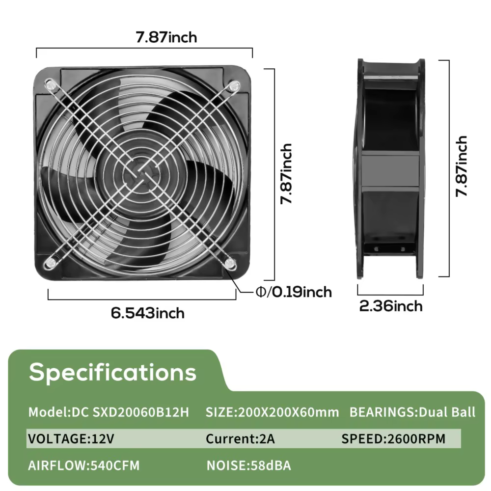 Ventilador Refrigeración DC 12V 200mm Coche Eléctrico 540 CFM Alta Flujo - imagen 4