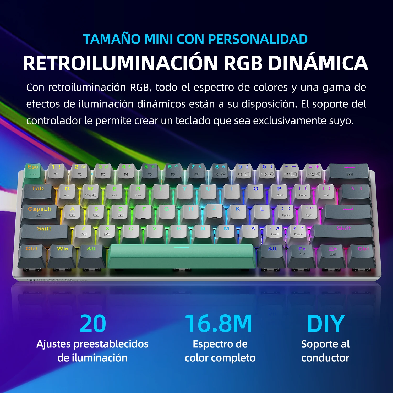 Teclado Mecánico Gamer MACHENIKE K500 60% Tri-Modal Inalámbrico Hot-Swap, Layout Latinoamericano para PC - imagen 3