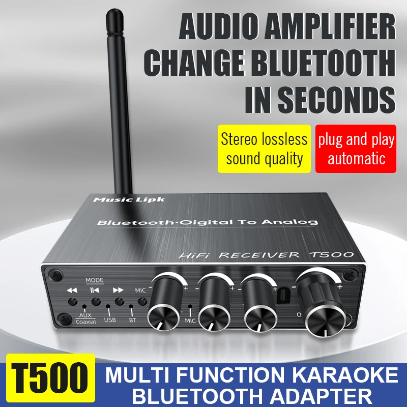 VAORLO-receptor de Audio con Bluetooth 5,3, convertidor DAC Coaxial, USB u-disk Play, adaptador inalámbrico de Karaoke de 6,5 micrófonos, AUX RCA de 3,5 MM - imagen 2