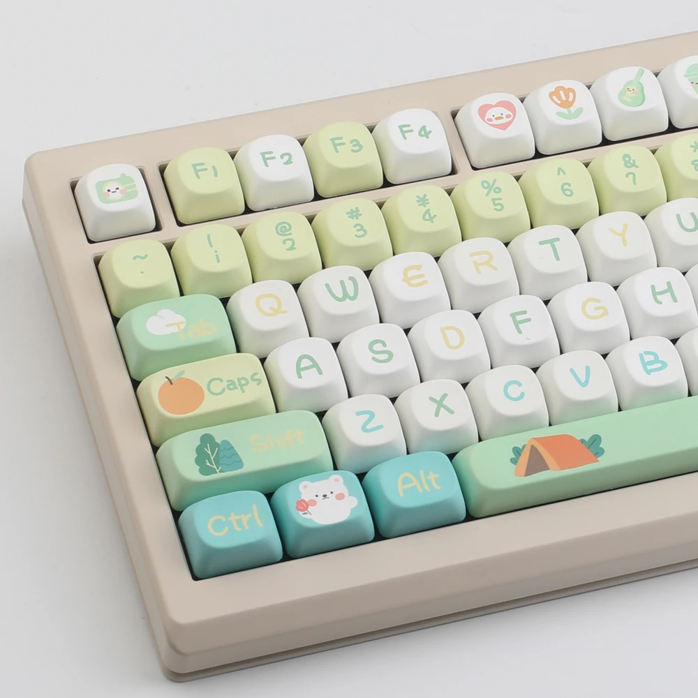 Teclas bonitas de oso pequeño para teclado mecánico, teclas de perfil MOA, tinte PBT fresco, sublimación, MX Switch, 130 teclas