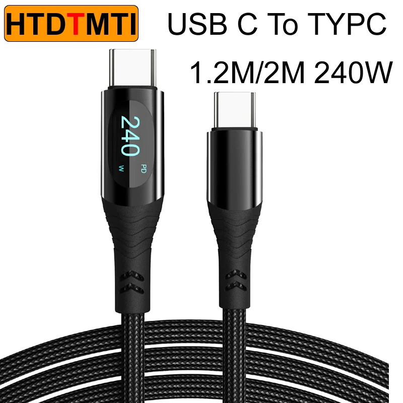 Cable USB A tipo C de 1,2 M/2M, 66W/100W/240W, pantalla LED PD 3,1, Cable cargador de carga rápida para Macbook Pro, Xiaomi, Samsung, portátil Cor