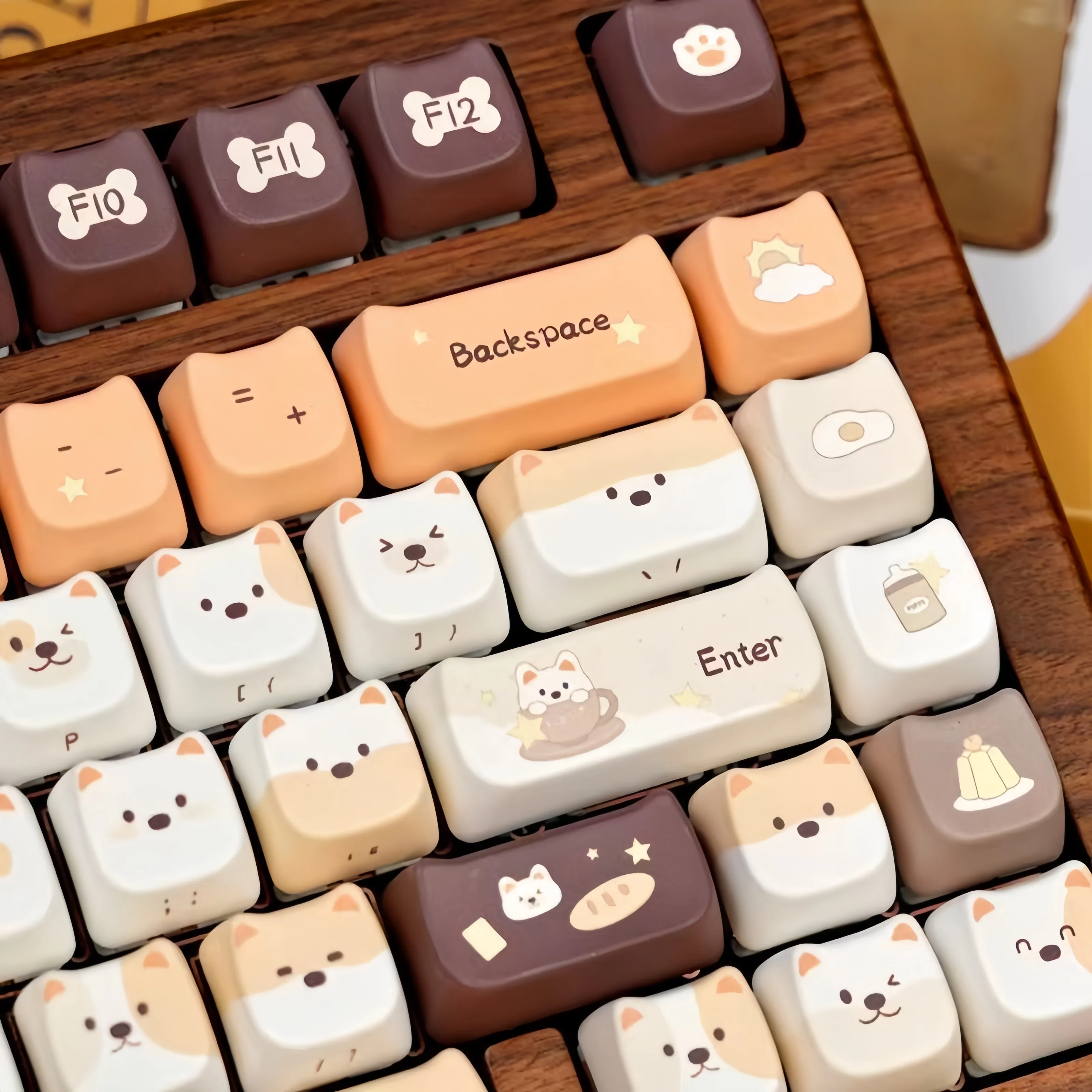 Lindo cachorro MAO perfil personalizado Keycap 130 teclas conjunto cinco teclas PBT de sublimación de tinte lateral para teclado mecánico MX Switch - imagen 4