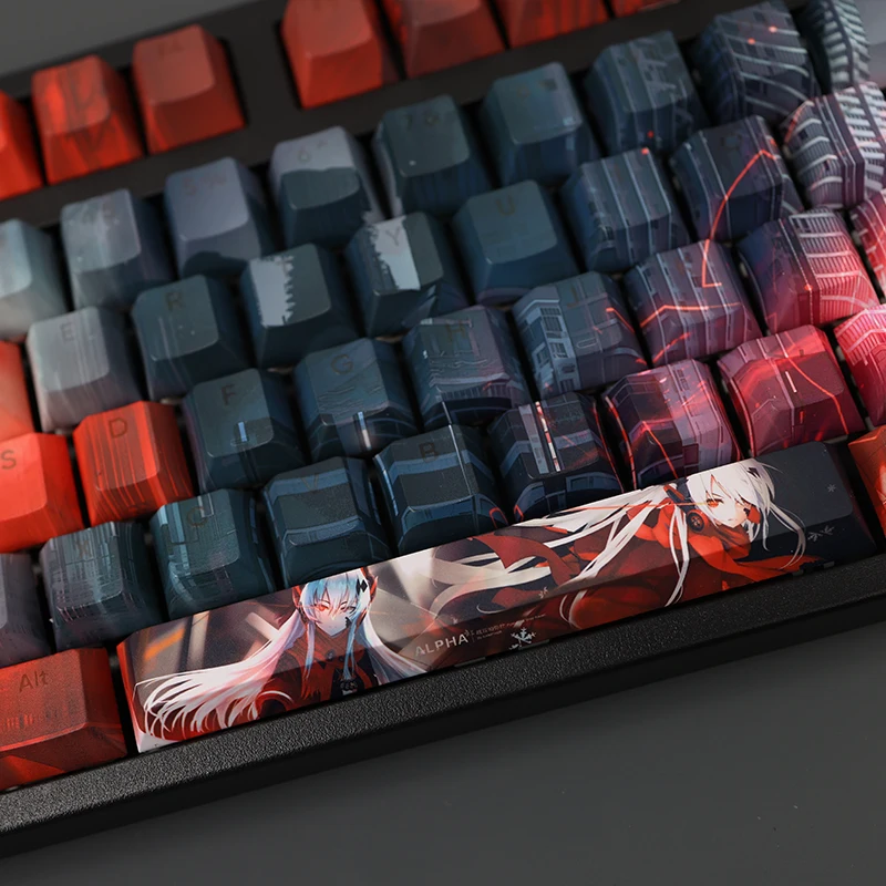 Juego de 108 teclas para juegos de Anime, juego de teclas de color gris, Cuervo, castigador, Crimson Abyss, PBT, Dye, Sub, retroiluminado, para ANSI 61, 87, 104, 108 - imagen 4