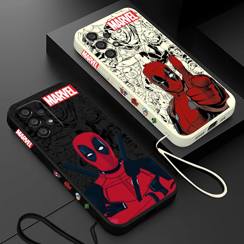 Funda de teléfono de superhéroe de Marvel Deadpool para Samsung, A55, A53, A33, A52, A32, A71, A51, A21S, A35, A25, 5G, cuerda líquida izquierda - imagen 4