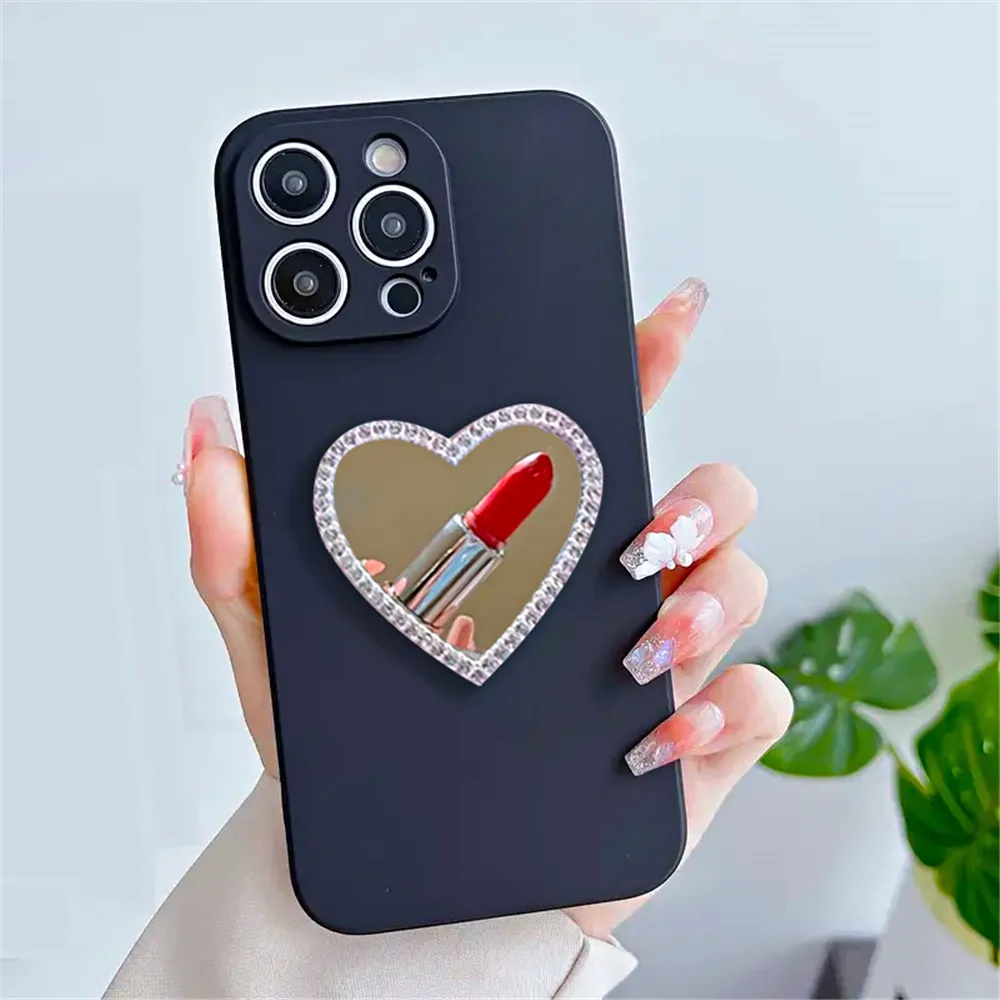 Funda de teléfono con espejo de corazón de amor de cristal ostentoso para Samsung S25 Edge S24 S23 S22 S21 Ultra Plus S20 FE Note 20 funda de silicona mate - imagen 2
