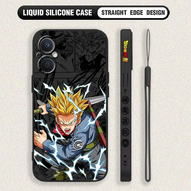 D-Dragon Ball Anime Trunks cubierta para OPPO Reno 8 7 A96 A78 A74 A72 A58 A53 A40 Lite 5G funda de teléfono con cuerda izquierda líquida - imagen 3
