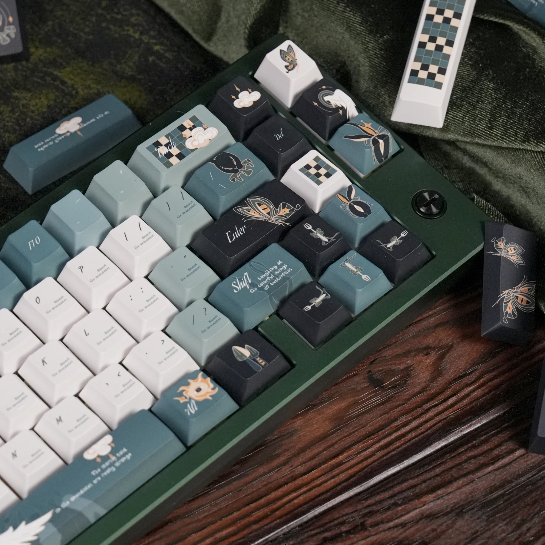 Teclas PBT Strange Forest Record, perfil de cereza, color verde oscuro y blanco, teclas de sublimación de tinte para teclado mecánico MX - imagen 3