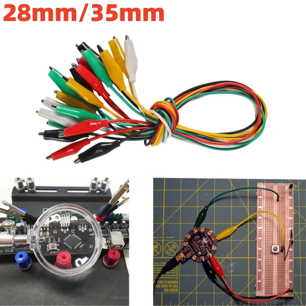 10 Uds. Pinzas de cocodrilo de 50cm Kit de cables de puente de 5 colores cables de prueba con Cable aislante de doble extremo para conexión de circuito eléctrico