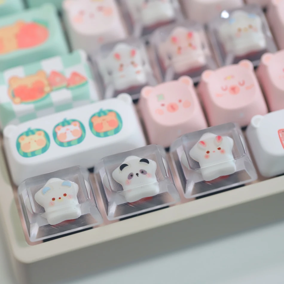 Teclas direccionales para teclado, teclas suplementadas de resina con retroiluminación de juego, conejo, Panda, estrella de cinco puntas, eje cruzado rosa, 4 Uds. - imagen 3