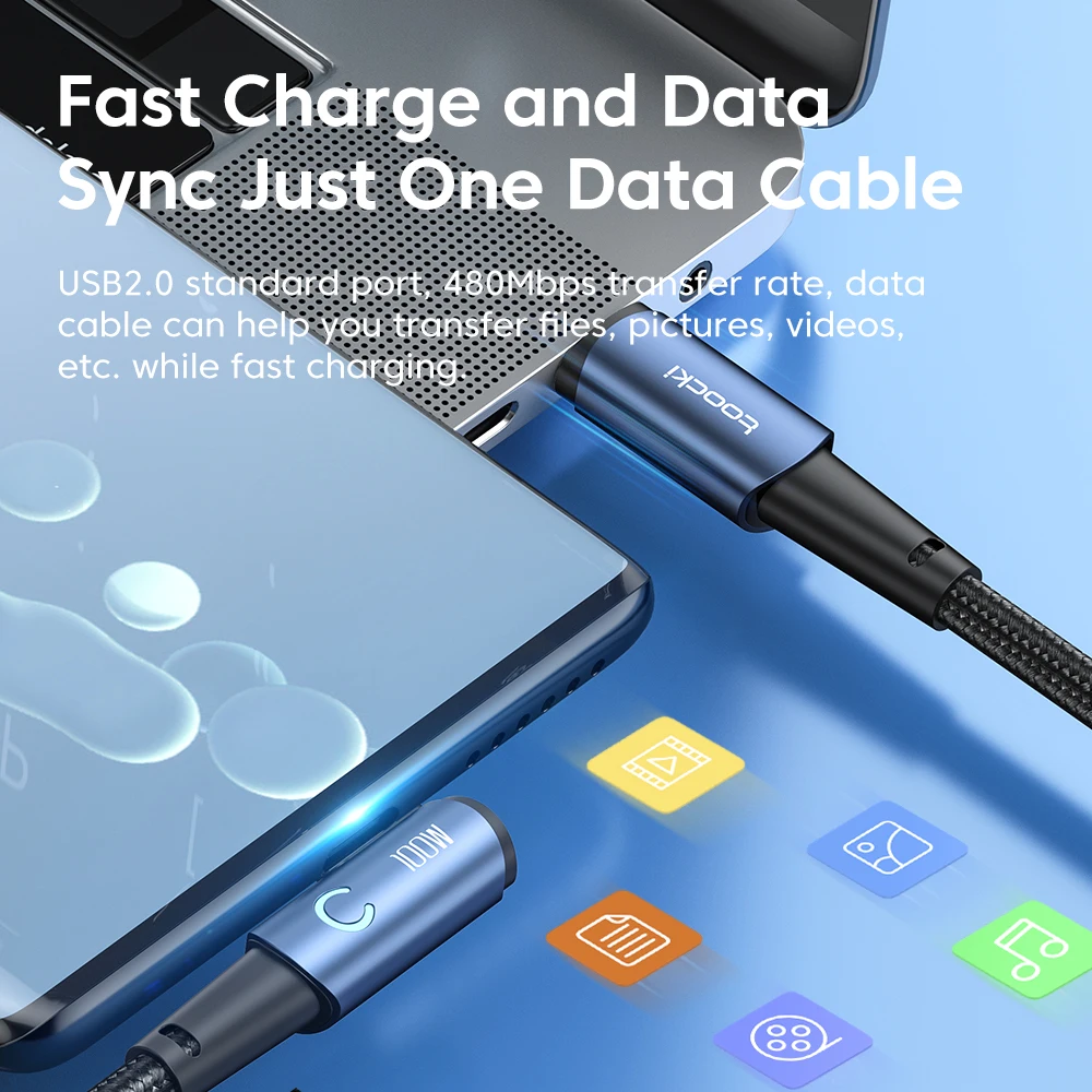Toocki 100W USB C a USB C Cable 90 grados para iPad MacBook Pro Xiaomi Samsung Huawei carga rápida tipo C Cable de fecha - imagen 3