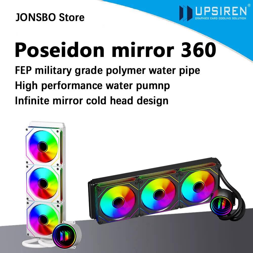 UPSIREN Poseidon espejo 360 360MM todo en uno refrigeración por agua espejo infinito diseño de cabeza fría ARGB PWM ventiladores soporte LGA1700 AMD AM