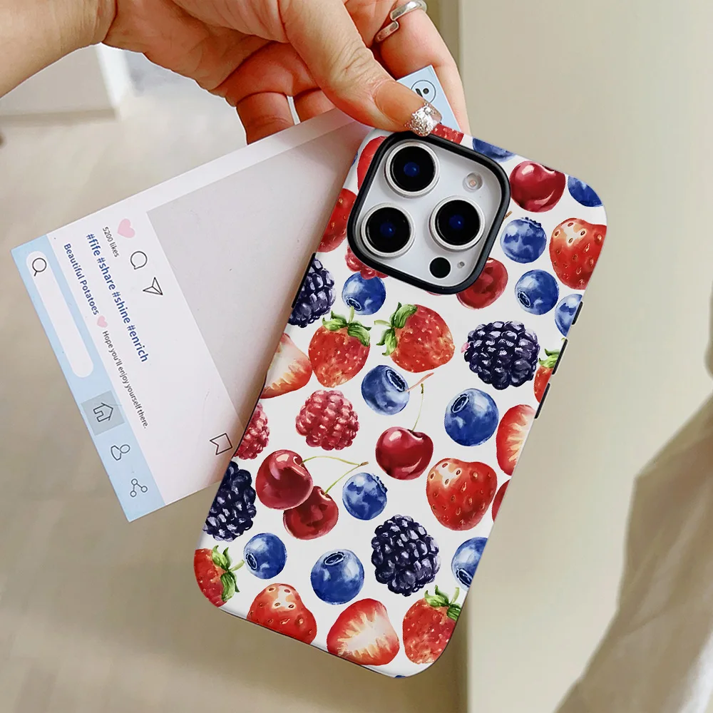 Funda de teléfono con diseño de fresa y cereza para iPhone 16, 15, 14, 13, 12, 11 Pro Max Plus, funda trasera magnética de lujo de doble capa - imagen 4