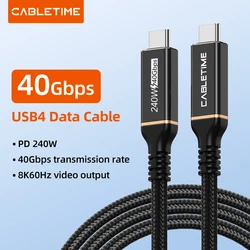 CABLETIME Cable USB4 USB-C a USB-C 40 Gbps, 8K y 240 W