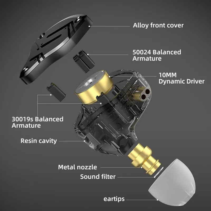 KZ ZS10 PRO X auriculares internos híbridos de Metal de graves HIFI, auriculares deportivos con cancelación de ruido - imagen 4