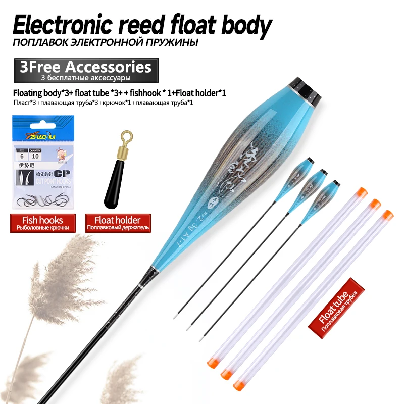 3 uds flotador de caña cuerpo de flotador de pie + 3 uds tubos + 1 ganchos de bolsa + 1 flotador cuerpo de boya luminosa sin cola sin batería CR425 aparejos de pesca