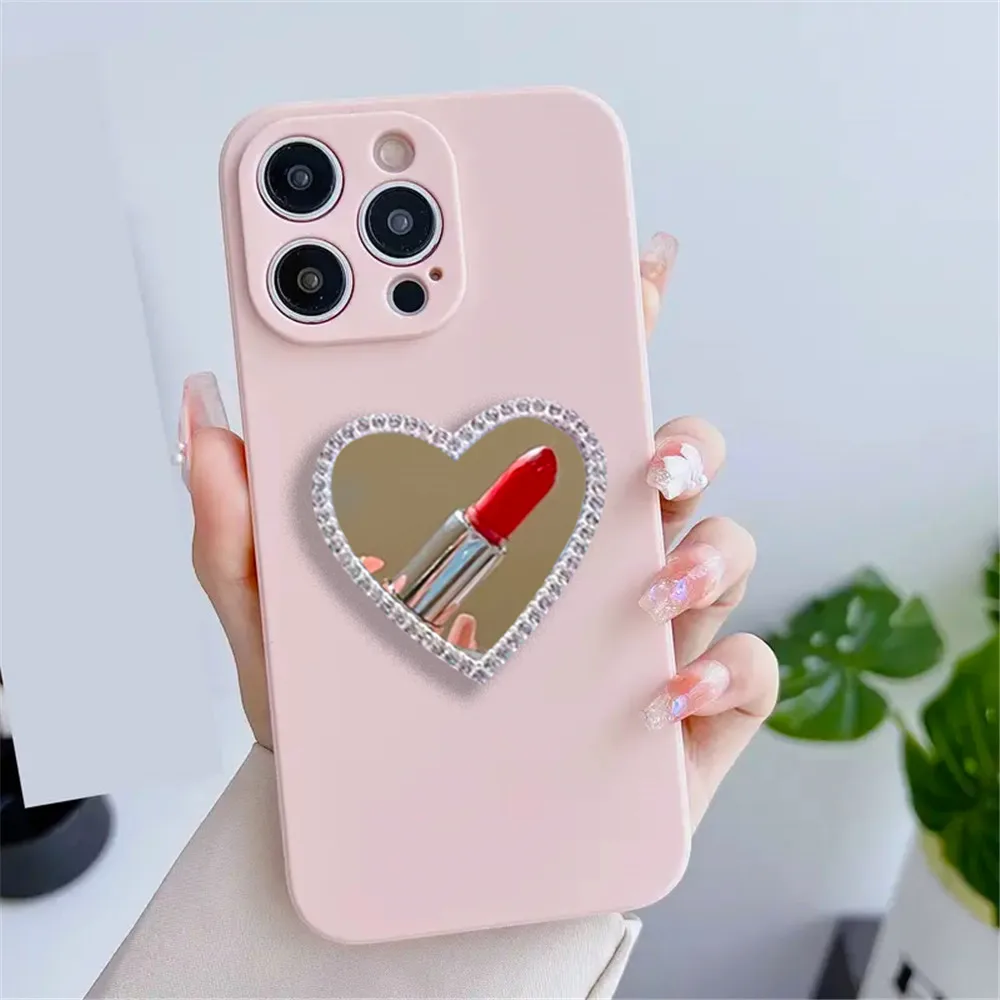 Funda de teléfono con espejo de corazón de amor de cristal ostentoso para Samsung S25 Edge S24 S23 S22 S21 Ultra Plus S20 FE Note 20 funda de silicona mate - imagen 5