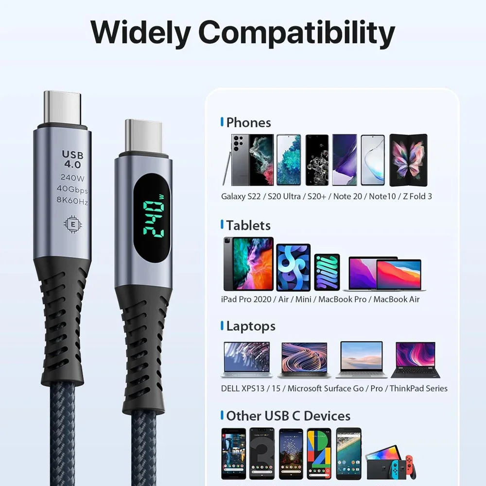 Thunder-bolt 4 Compatible con Cable USB4 con pantalla LED compatible con 8K @ 60Hz 40Gbps 240W USB C PD carga para lPhone 16 Mac - imagen 2