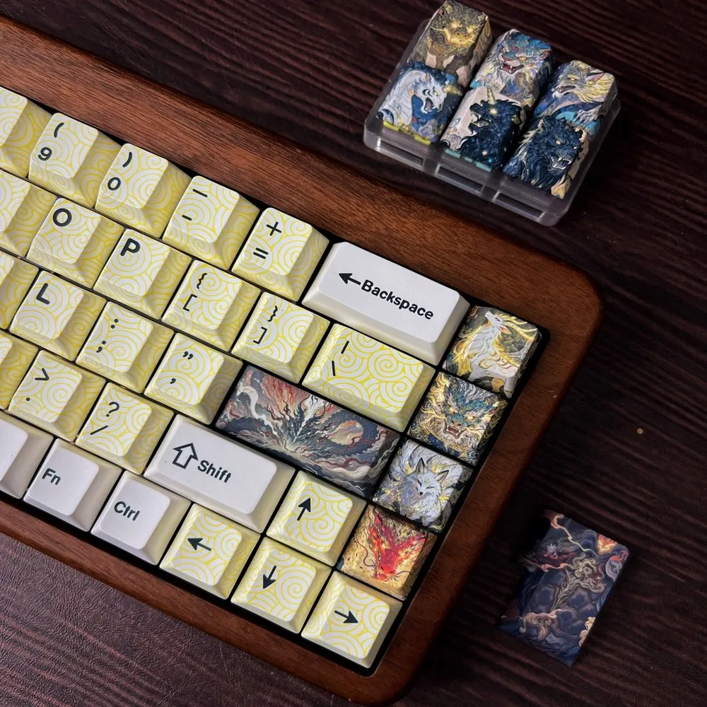 Teclas con tema de montañas y mares, perfil de cereza teñido PBT, tapa de teclado de estilo chino personalizada para juegos, regalos de teclado mecánico