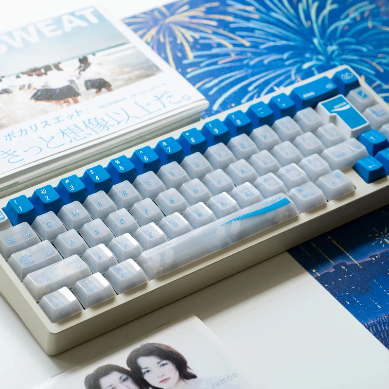 KamakuraAoi-teclas semitransparentes personalizadas PBT, Base brillante azul y blanca, teclas bonitas y simples con puntos de teclado de eje magnético - imagen 5
