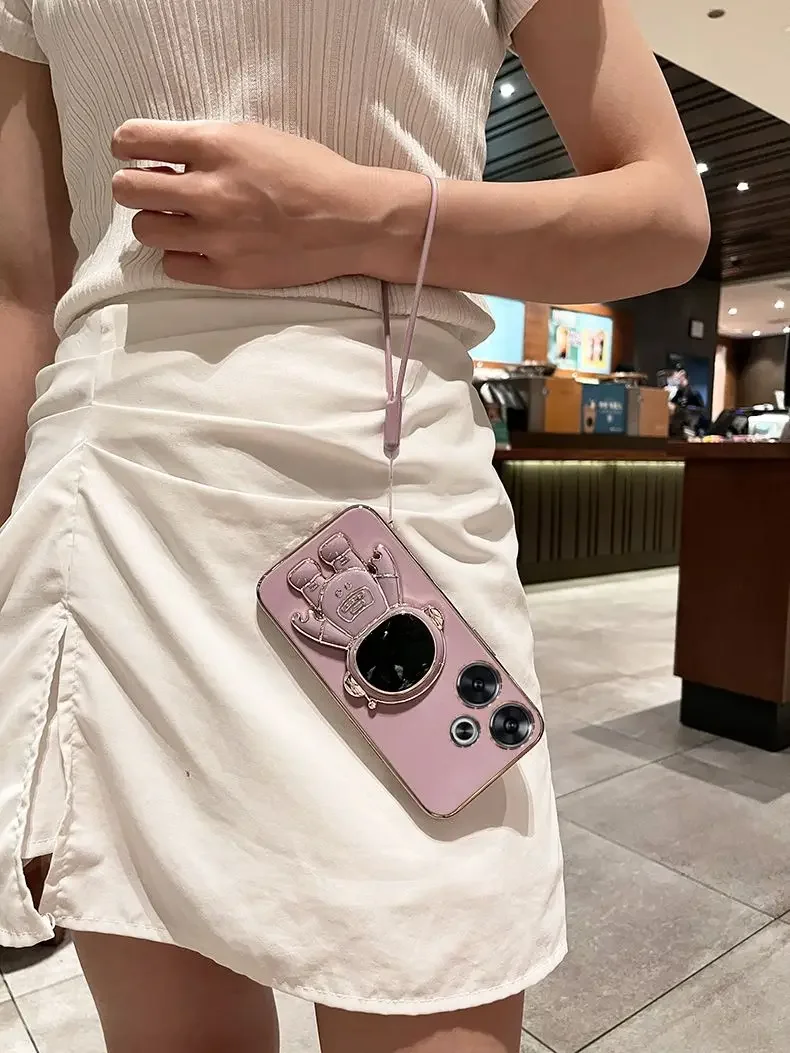 Soporte de astronauta de dibujos animados en 3D, funda enchapada para OPPO Reno 12 Pro 12F, funda de silicona suave a prueba de golpes, cordón para Reno11Pro 11F - imagen 5