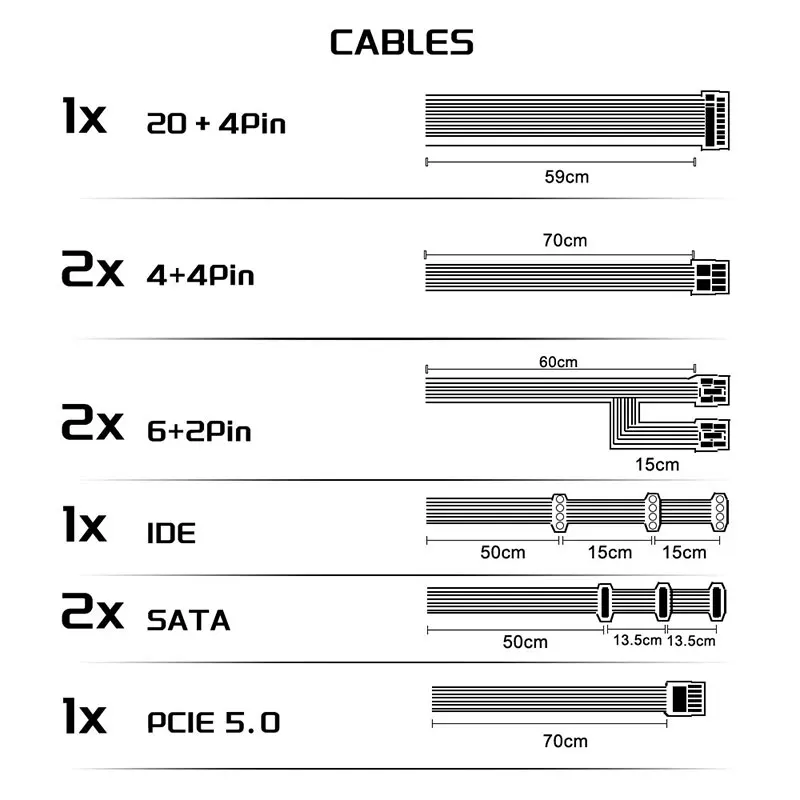 T.F.SKYWINDINL 850W PCIe 5.0 Fuente de alimentación para juegos Modular completa 80 Plus Gold PSU ATX 3.0 - imagen 4