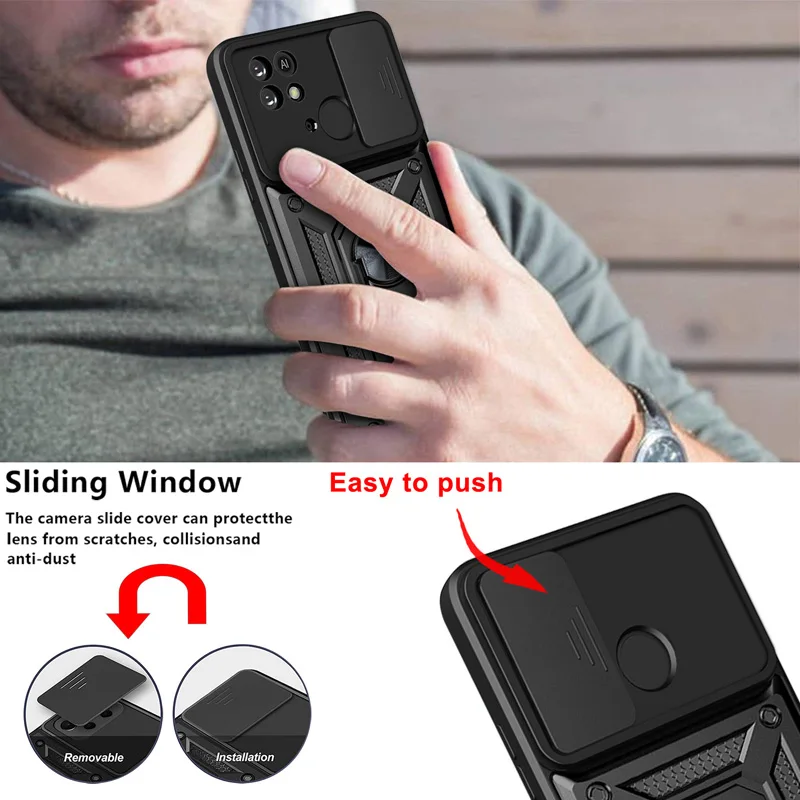 Funda a prueba de golpes para Redmi 10C 10A, soporte de coche, cubierta de teléfono para Redmi 9A 9C, NFC, protección de lente de cámara - imagen 4