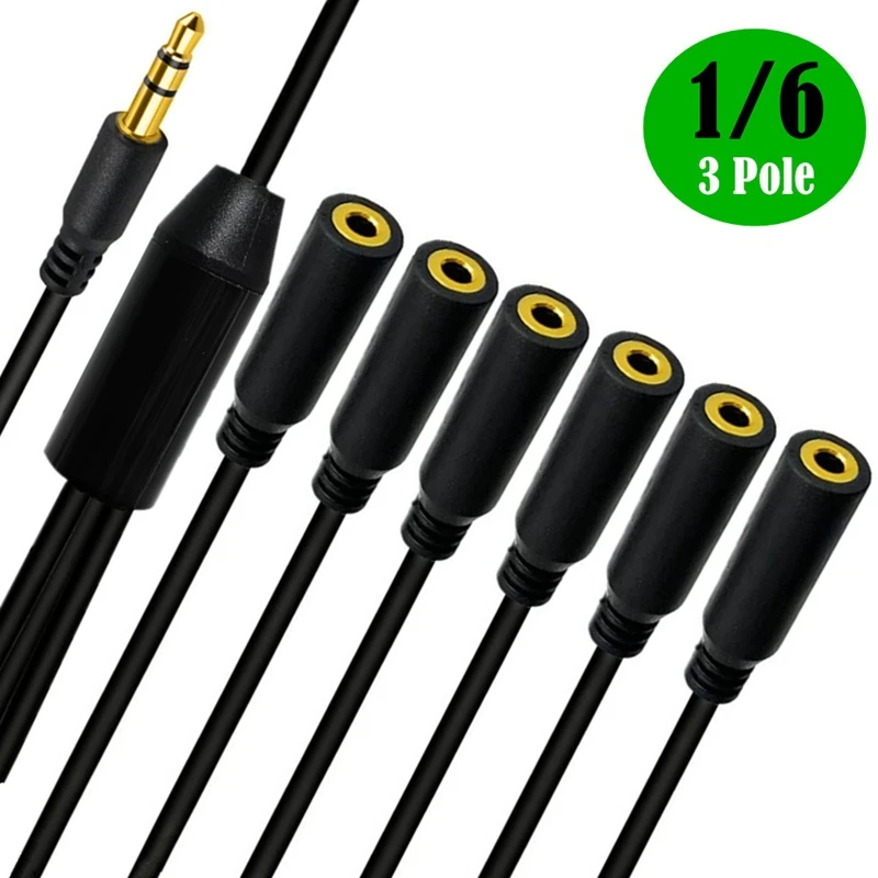 Un conjunto de 6 cables negros con tapones amarillos