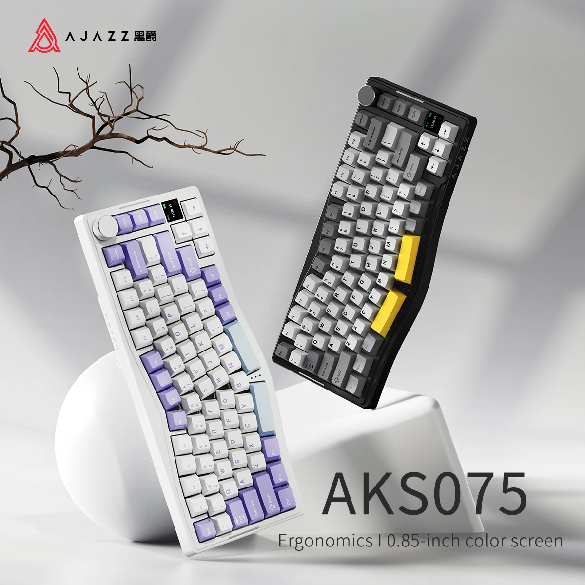 AKS075 75% Kit de teclado mecánico pantalla a Color de 0,85 pulgadas perilla de volumen Teclado mecánico inalámbrico teclado para juegos de tres modos