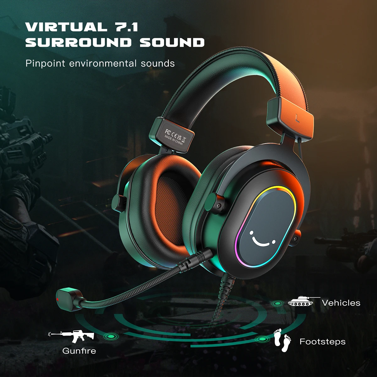 Fifine-auriculares dinámicos RGB para videojuegos, cascos supraaurales con micrófono, sonido envolvente 7,1, PC, PS4, PS5, 3 opciones EQ, juego, película, música - imagen 3