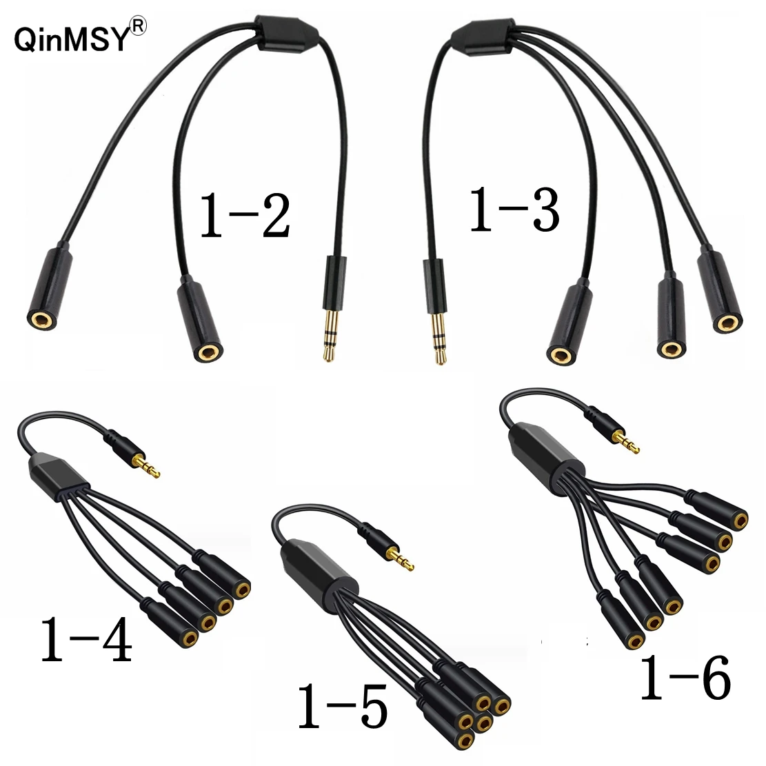 Divisor de audio Cable de 3,5 mm 3,5 mm 3 hembra a macho Jack 1 a 6 3 4 5 Adaptador Cable auxiliar para iPhone Samsung Reproductor de MP3 Auriculares - imagen 2