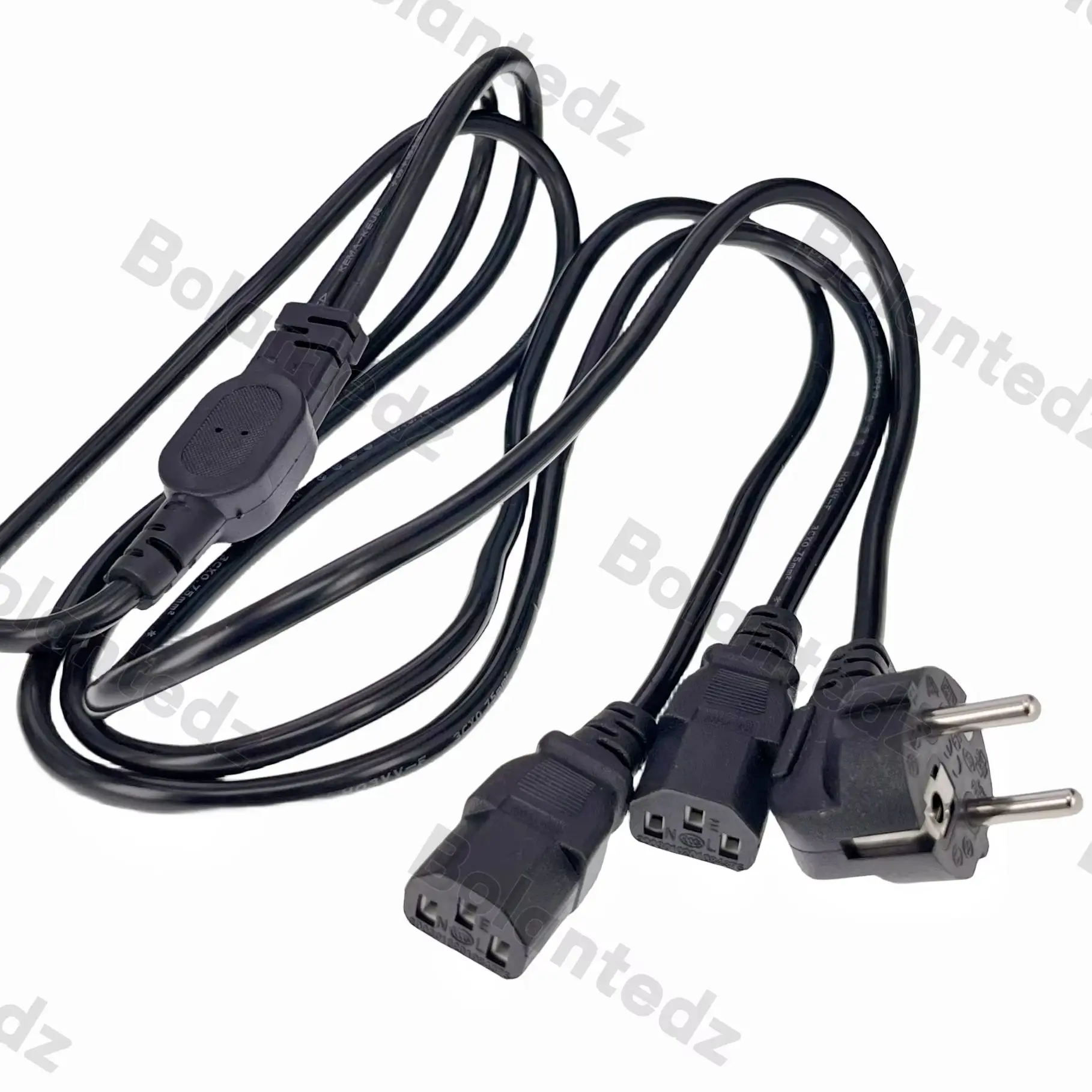 Cable adaptador divisor tipo Y, enchufe macho de 2 clavijas europeo de la UE a doble IEC C13 hembra