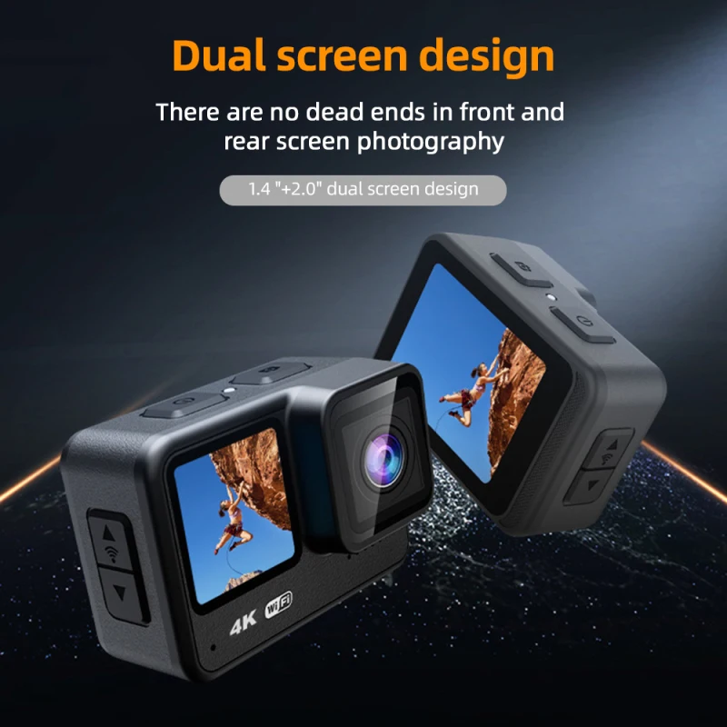 Cámara de Acción 4K 60FPS 24MP WiFi Cámara deportiva 170 ° Gran Angular Len pantalla Dual Control táctil antivibración 21M/69 pies cuerpo impermeable - imagen 2