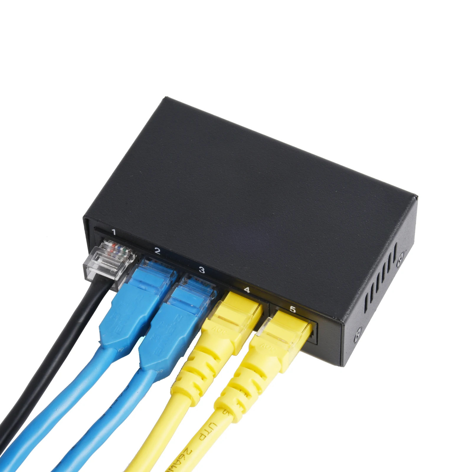 Conmutador Ethernet rápido RJ45, 5 puertos/8 puertos, 100Mbps, concentrador de conmutador inteligente, carcasa de Metal con adaptador de corriente estadounidense, divisor de Internet, 1 Uds. - imagen 5