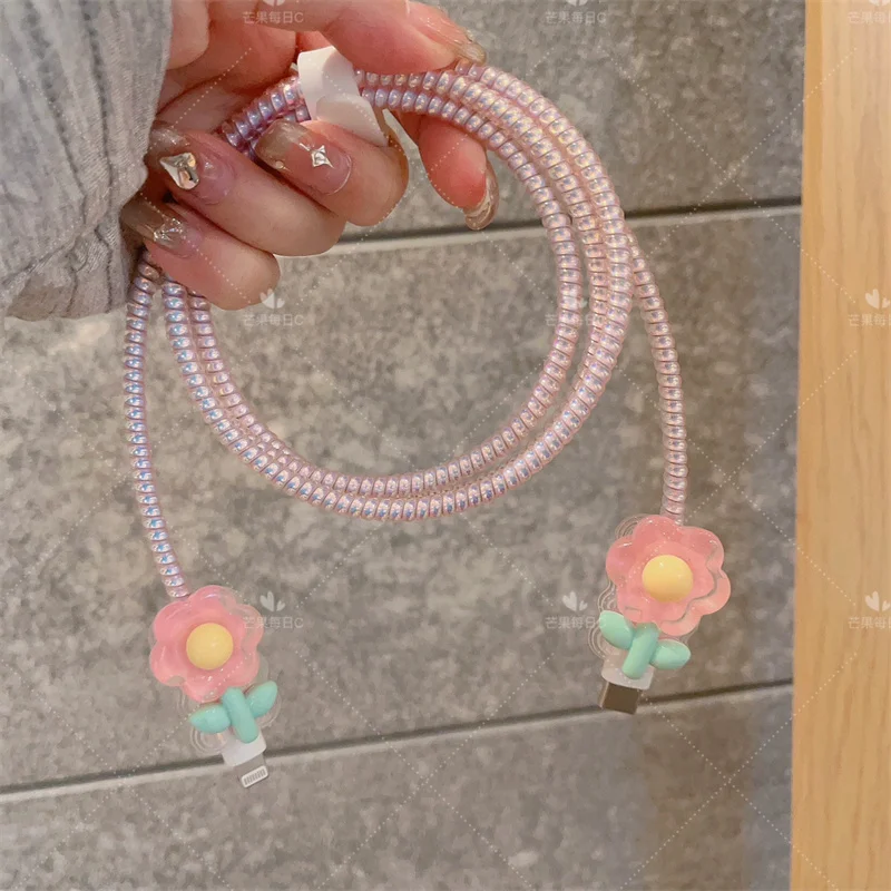 Nueva funda de cargador de silicona transparente con flor de conejo azul para IPhone 11 12 13 14 15 18/20W funda protectora de carga funda de cargador - imagen 5