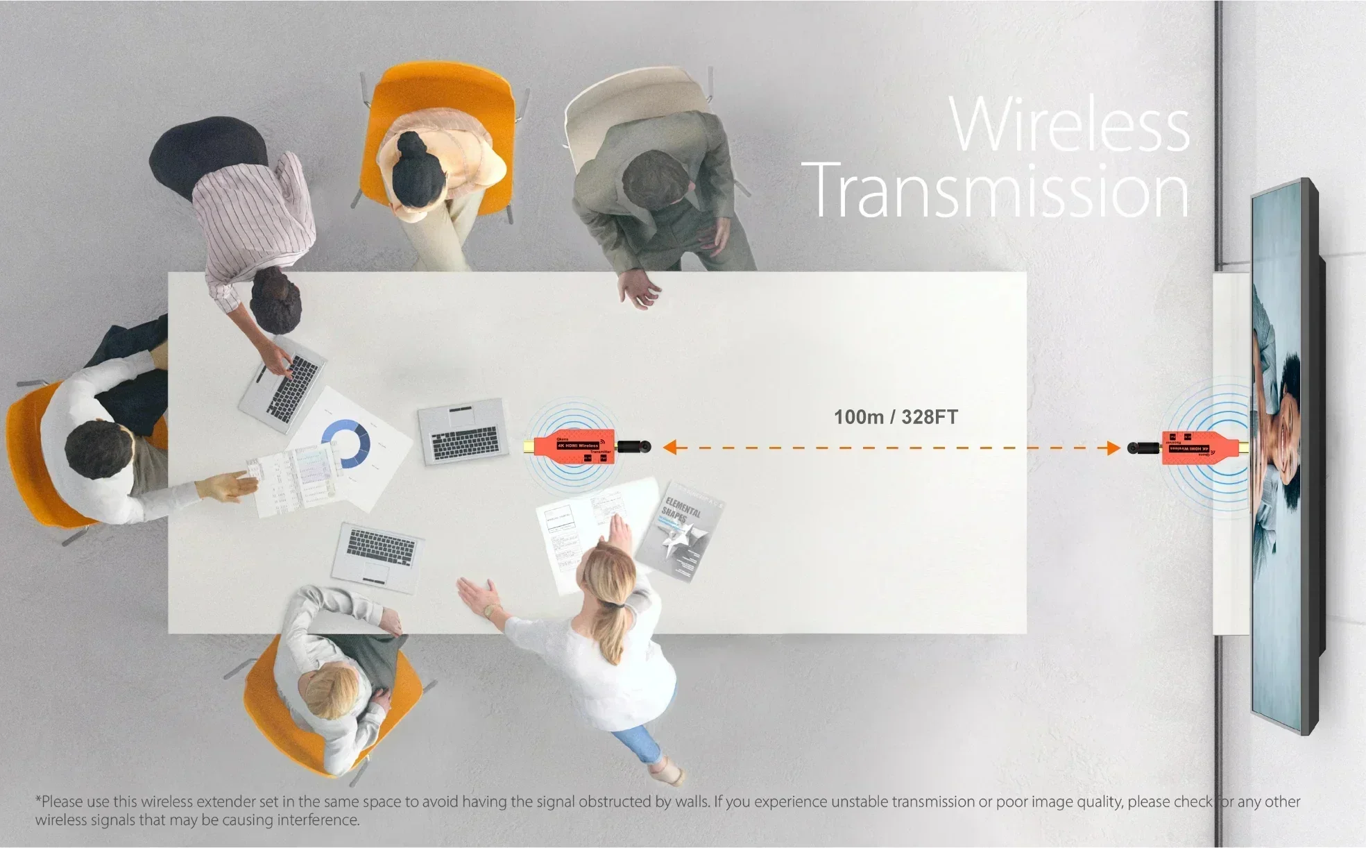 Receptor y transmisor de vídeo HDMI inalámbrico 4K de 100m, adaptador de pantalla inalámbrica, extensor HDMI para cámara STB, portátil, PC a Monitor de TV - imagen 4