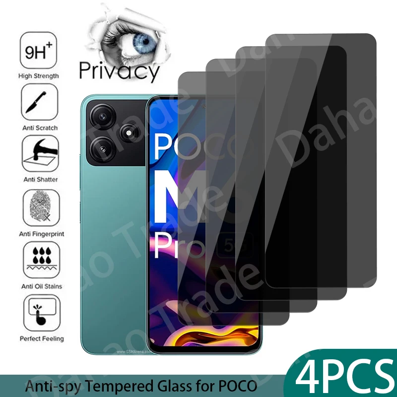 4 Uds vidrio templado antiespía para POCO M6 M5 M4 Pro X4 GT Protector de pantalla de privacidad para POCO F6 F3 X7 X5 X4 X3 Pro 5G - imagen 2