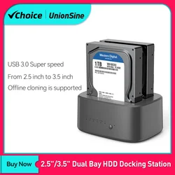 UnionSine Dock SATA USB 3.0 – Doble Bahía Clonadora HDD/SSD