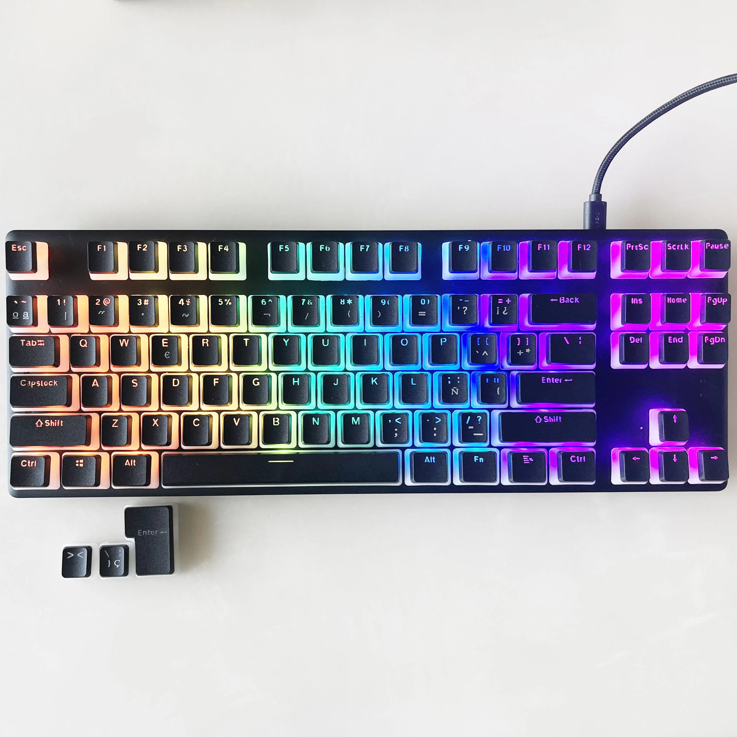 Pudding keycap EN y diseño español 104 teclas PBT key cap ISO teclas semitransparentes de doble color - imagen 3