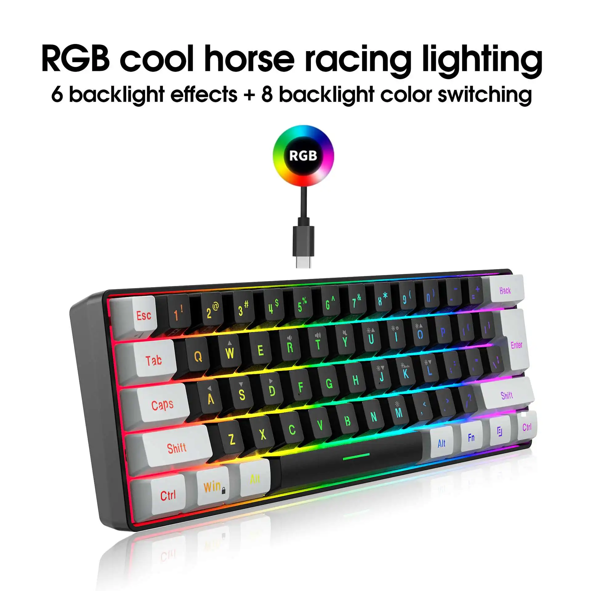 Teclado RGB para juegos V700, 61 teclas, retroiluminación USB, sensación mecánica con múltiples combinaciones de teclas de atajo para jugadores - imagen 3