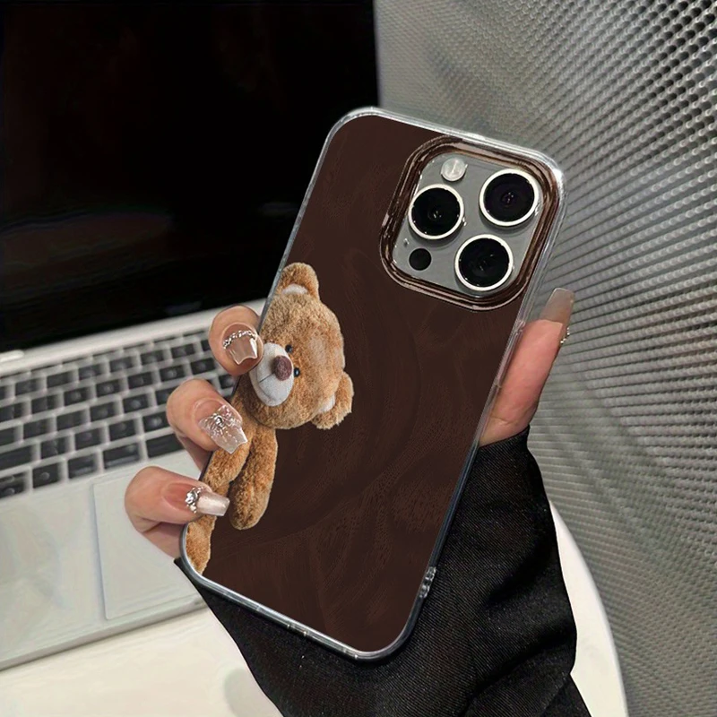 Yusha lindo oso vino fondo rojo juguete de peluche funda de teléfono para iPhone 17 16 15 Pro Max 14 13 12 11 XS X XR 7 8 Plus 16E Air Cover - imagen 4