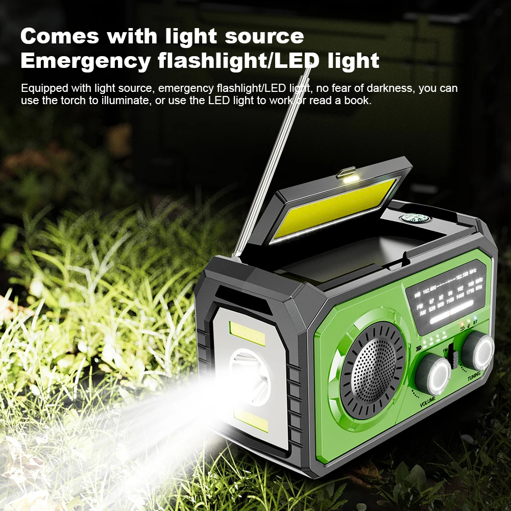 Radio portátil de energía Solar con manivela de 16000mAh, Radio meteorológica AM/FM/WB NOAA con linterna LED, Powerbank, Radio de emergencia para exteriores - imagen 5
