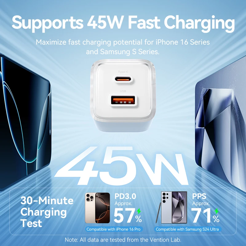 Vention 70W GaN cargador USB tipo C PD QC PPS carga rápida portátil para iPhone 16 15 14 13 Pro Max Samsung cargador de ordenador portátil - imagen 3