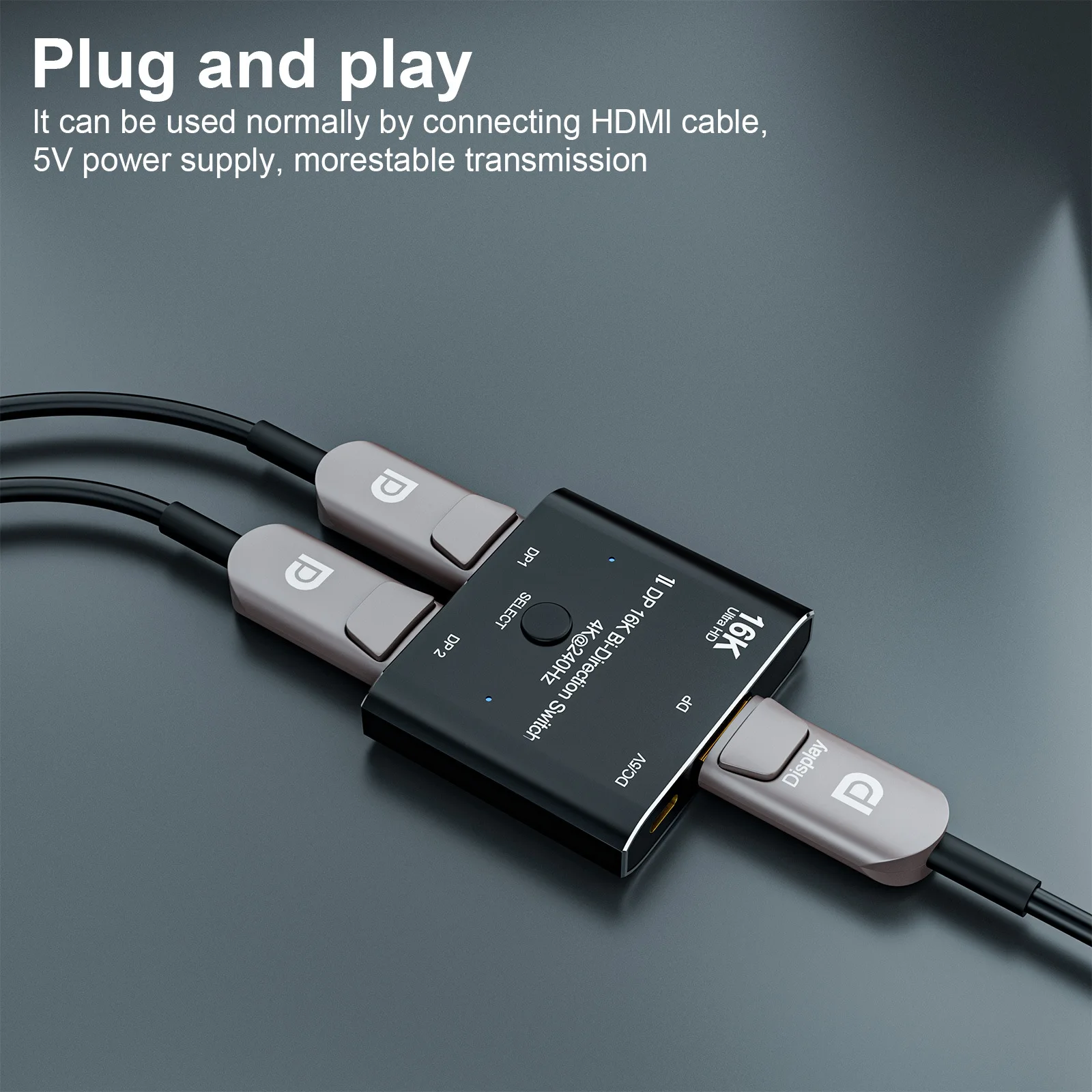 Conmutador bidireccional DisplayPort, 16K, DP 2,0, 4K @ 240Hz, 80Gbps, HDR, para múltiples pantallas de fuente, Cable 2,0 - imagen 5