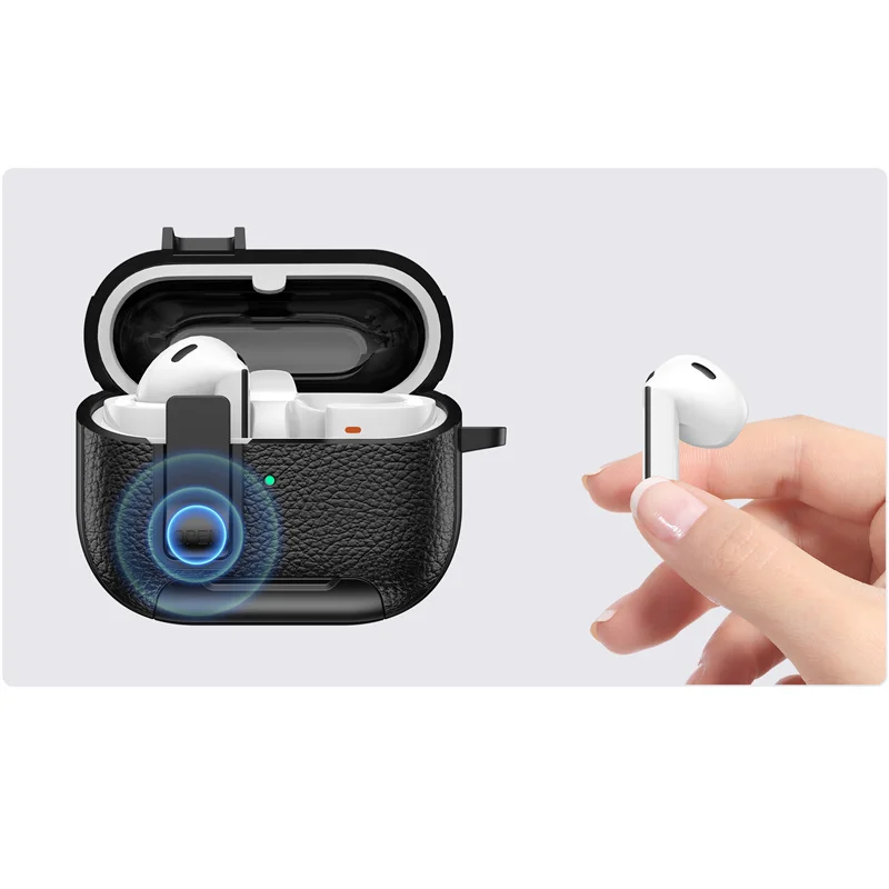 Funda protectora con textura de cuero para Samsung Galaxy Buds 3 FE Buds 3 Pro, accesorios para auriculares con interruptor y soporte - imagen 5