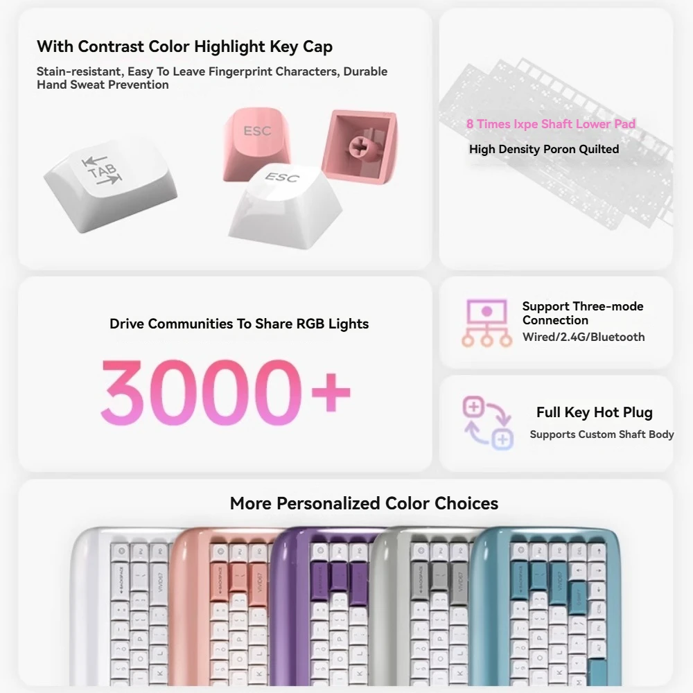 Coolkiller VIVID67 Mechanical Keyboard Wireless Tri-mode Gasket Hot-Swap RGB Custom Cute Girl Aluminum Office Gaming Keyboard - imagen 4