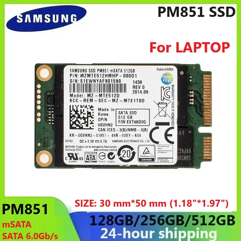 SAMSUNG SSD PM851 unidad interna de estado sólido mSATA SATA 6,0 Gb/s SSD interno 128GB 256GB 1,8 pulgadas Nvme SATAIII TLC disco duro