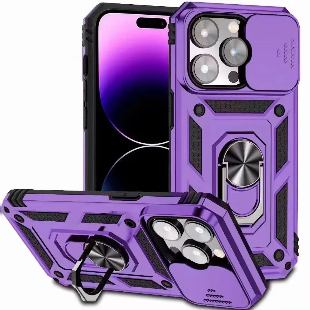 Armadura militar a prueba de golpes para iPhone 16 15 14 13 12 11Pro Max XS XR X SE 8 7 6 Plus cubierta protectora de lente de cámara con ventana deslizante