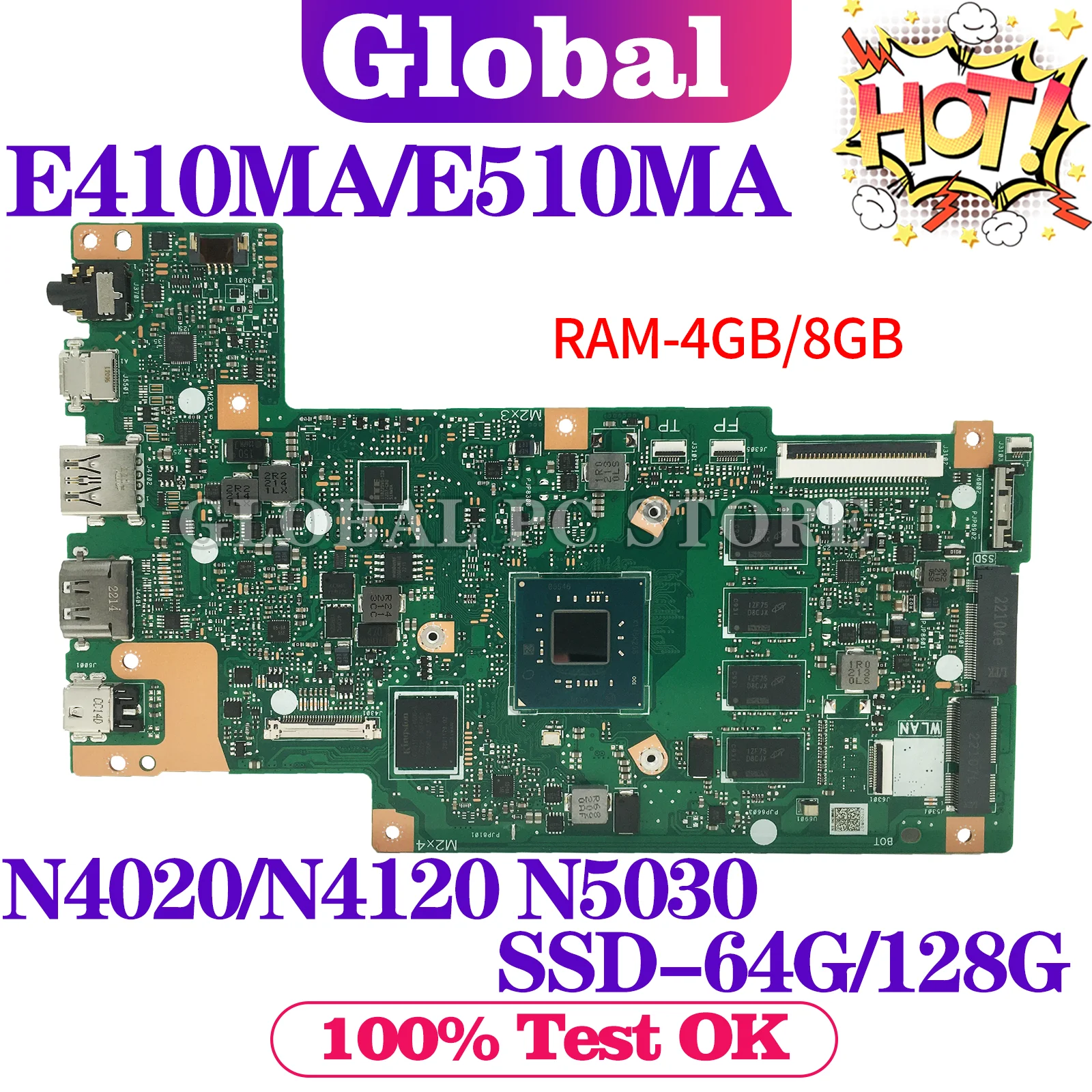Placa base KEFU para ASUS E410MA E410MAB E410M E510MA E510MAB R429M F414MA placa base para ordenador portátil N4020/N4120 N5030 4GB/8GB-RAM